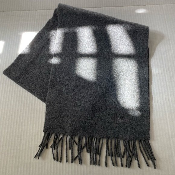 NWT VTG Harrods of London Lambswool Fringed Scarf Embroidered Logo Charcoal - Picture 8 of 10